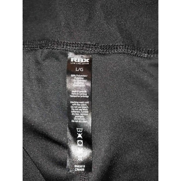 Black Workout leggings by RBX w/reflective stripes Sz L Poly 92% Spandex 8% - Picture 4 of 5